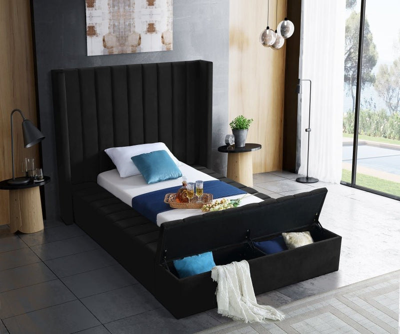 Kiki Velvet Twin Bed (3 Boxes) Black - Gate FurnitureTwin Bed
