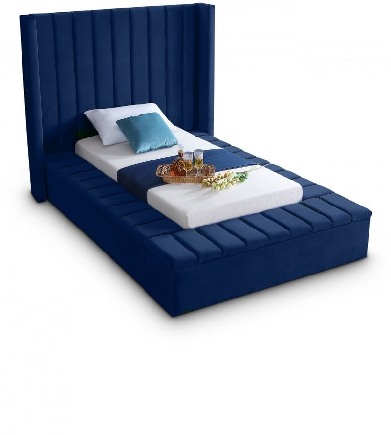 Kiki Velvet Twin Bed (3 Boxes) Blue - Gate FurnitureTwin Bed