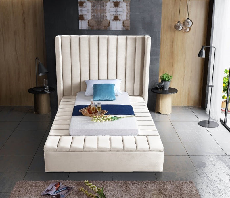Kiki Velvet Twin Bed (3 Boxes) Cream - Gate FurnitureTwin Bed