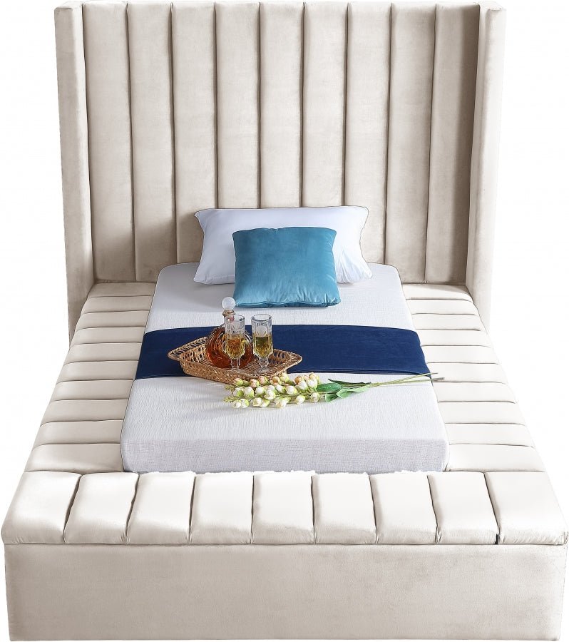 Kiki Velvet Twin Bed (3 Boxes) Cream - Gate FurnitureTwin Bed