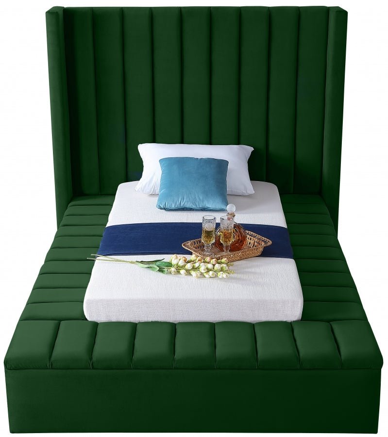 Kiki Velvet Twin Bed (3 Boxes) Green - Gate FurnitureTwin Bed