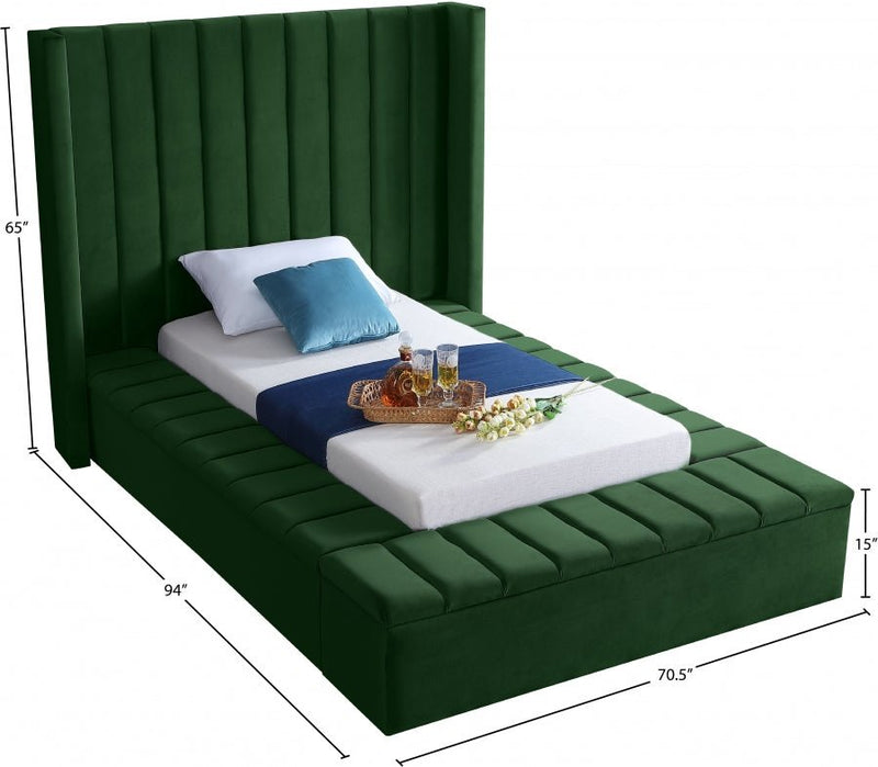 Kiki Velvet Twin Bed (3 Boxes) Green - Gate FurnitureTwin Bed