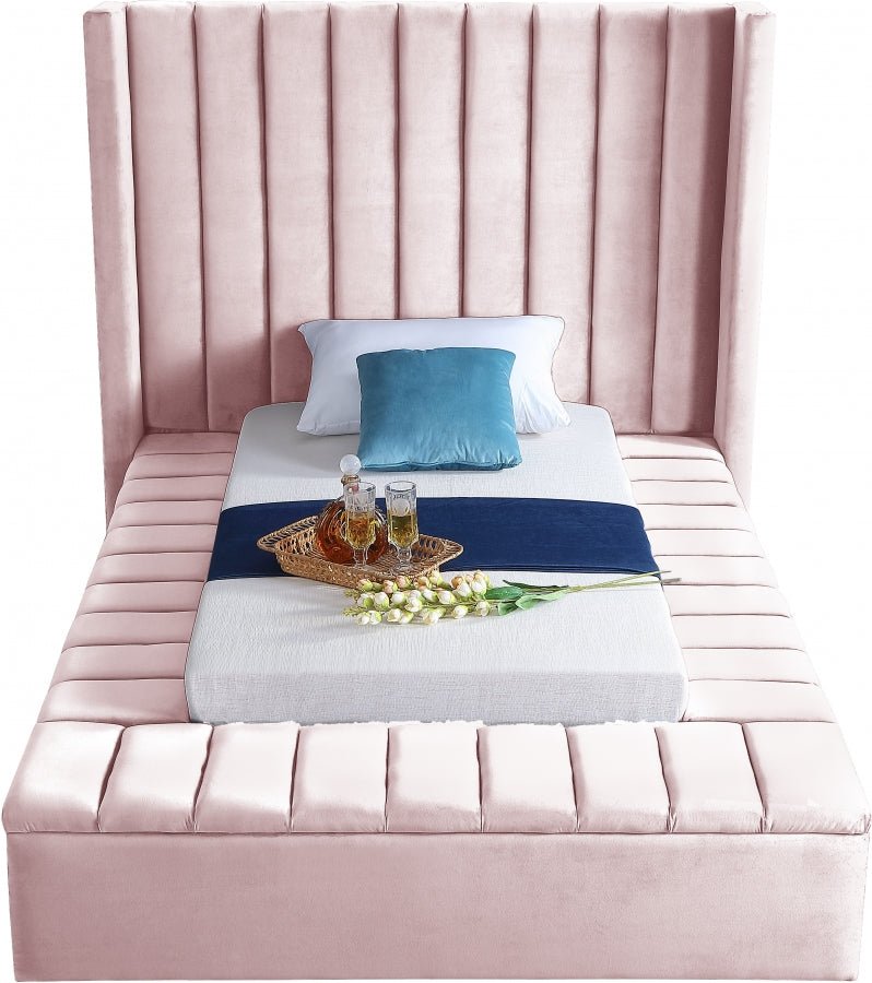 Kiki Velvet Twin Bed (3 Boxes) Pink - Gate FurnitureTwin Bed