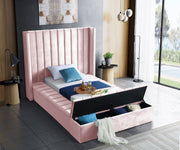 Kiki Velvet Twin Bed (3 Boxes) Pink - Gate FurnitureTwin Bed