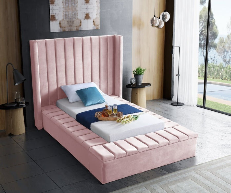Kiki Velvet Twin Bed (3 Boxes) Pink - Gate FurnitureTwin Bed