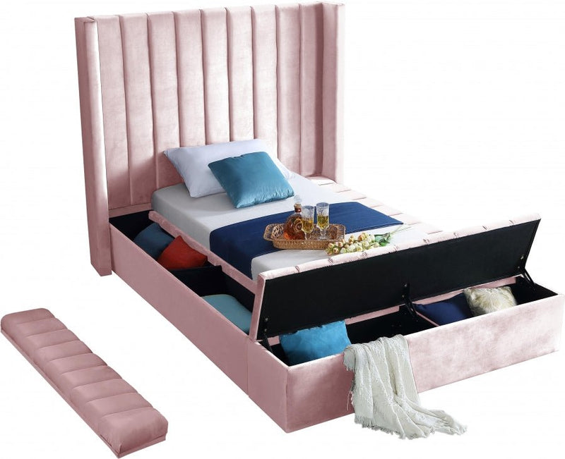 Kiki Velvet Twin Bed (3 Boxes) Pink - Gate FurnitureTwin Bed