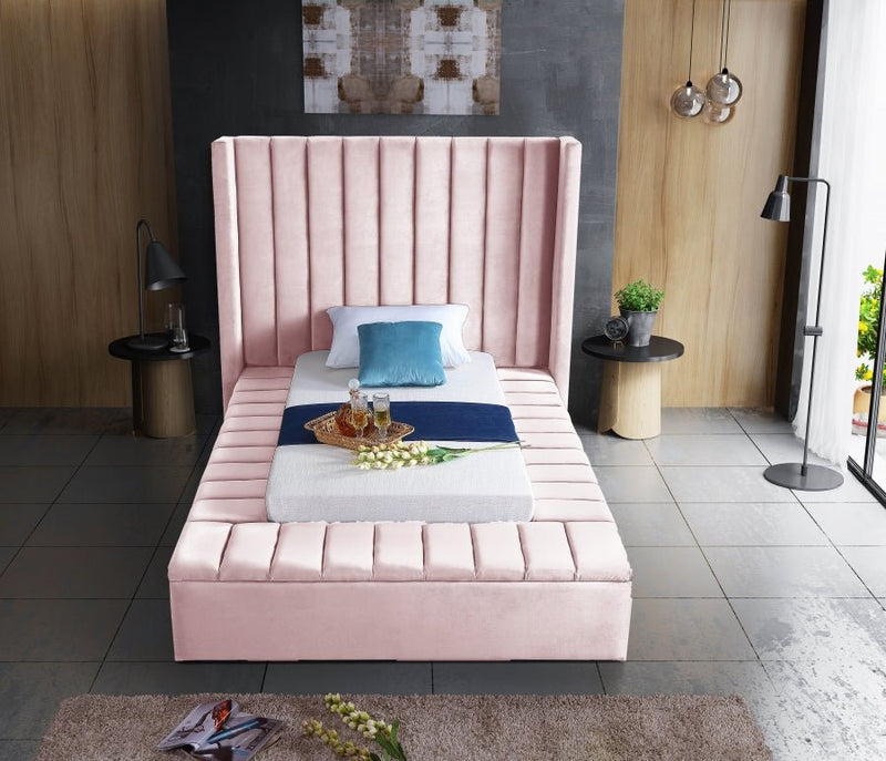 Kiki Velvet Twin Bed (3 Boxes) Pink - Gate FurnitureTwin Bed