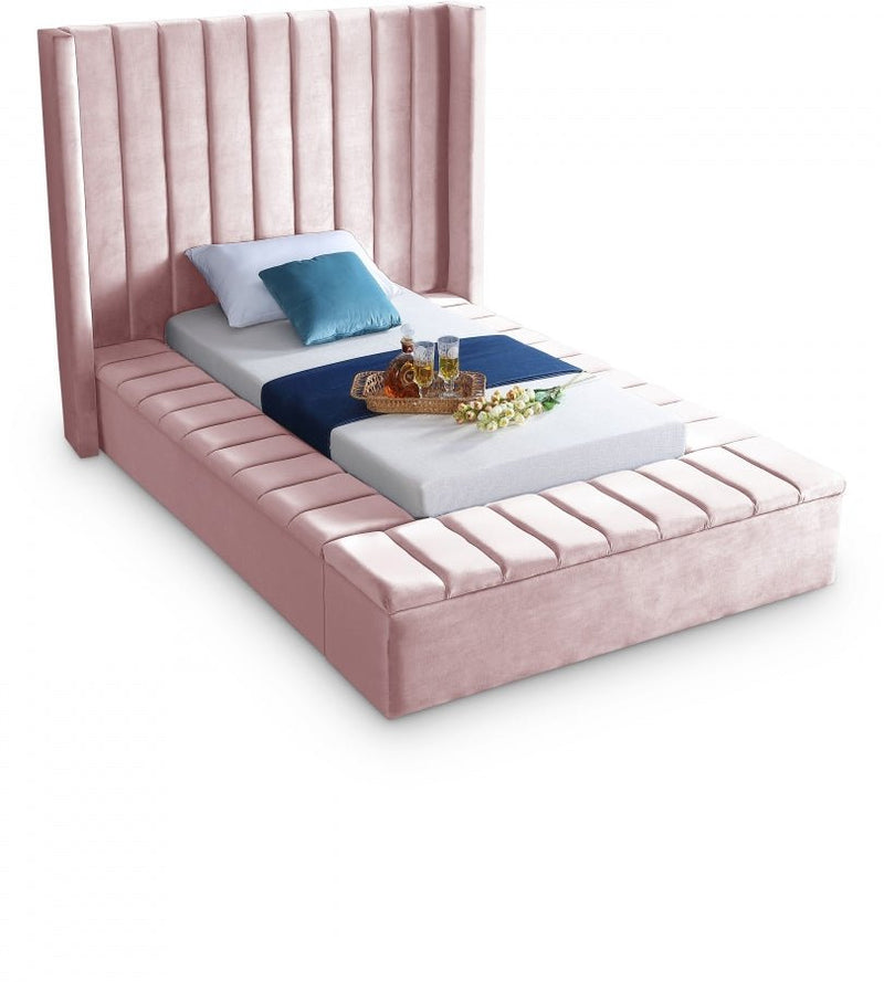 Kiki Velvet Twin Bed (3 Boxes) Pink - Gate FurnitureTwin Bed