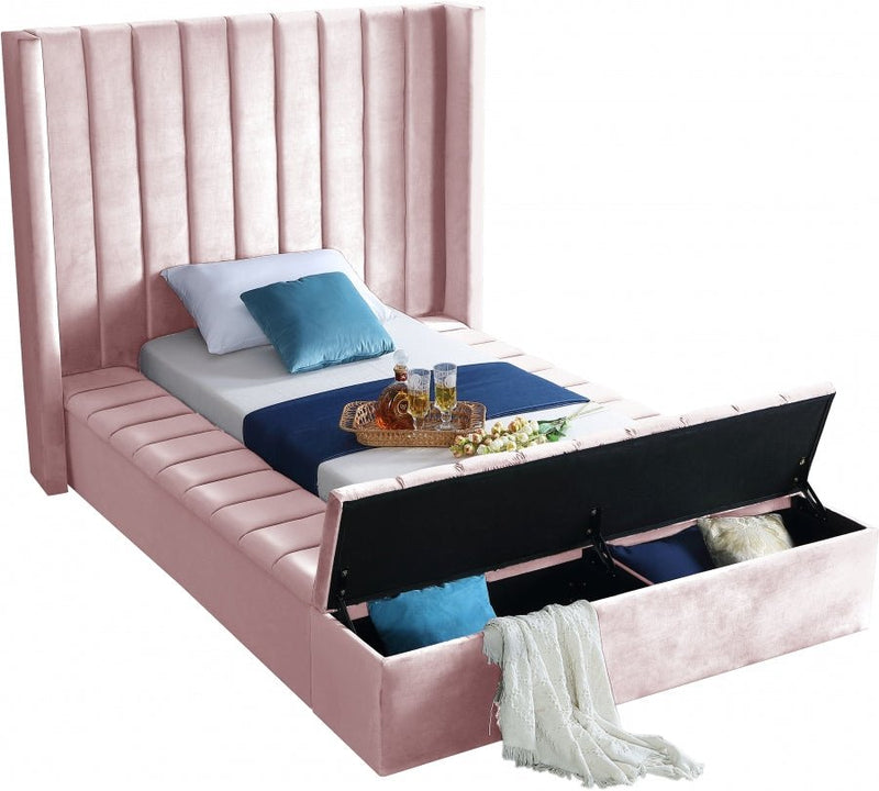 Kiki Velvet Twin Bed (3 Boxes) Pink - Gate FurnitureTwin Bed
