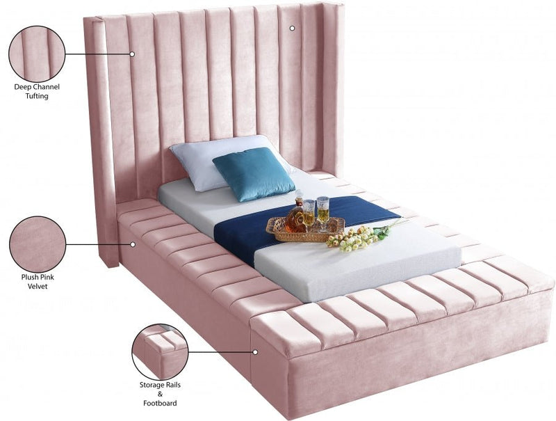 Kiki Velvet Twin Bed (3 Boxes) Pink - Gate FurnitureTwin Bed