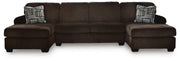 Kimlee Chocolate 3-Piece Sectional with Double Chaise - PC35603S3