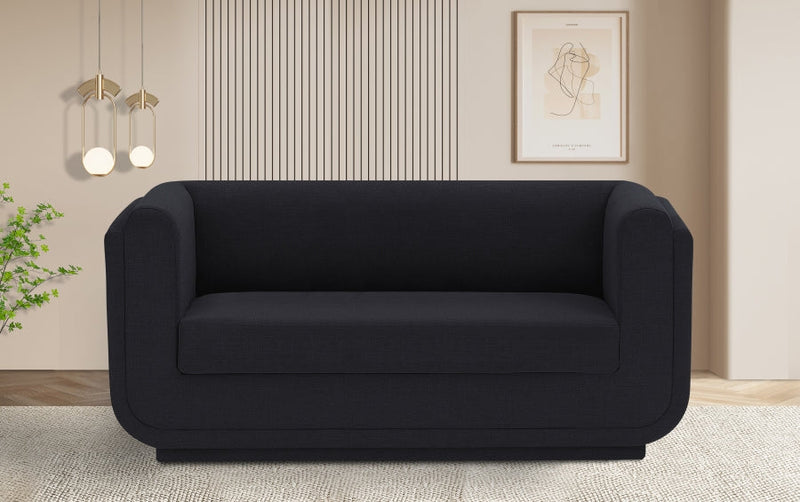 Kimora 64.5" Linen Textured Fabric Upholstered Loveseat in Black - 151Black-L