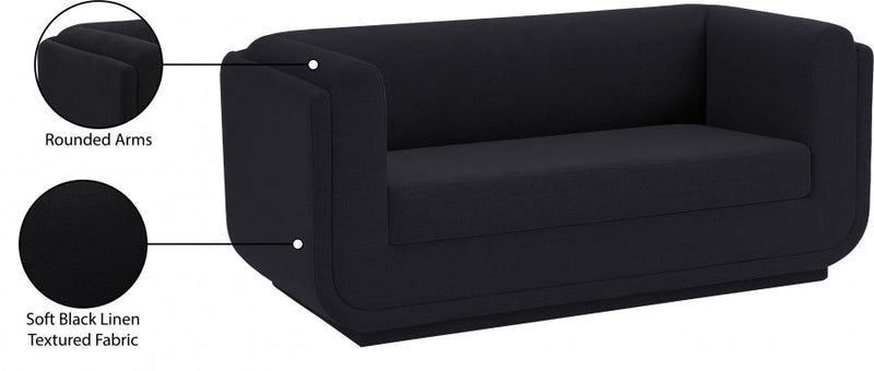 Kimora 64.5" Linen Textured Fabric Upholstered Loveseat in Black - 151Black-L