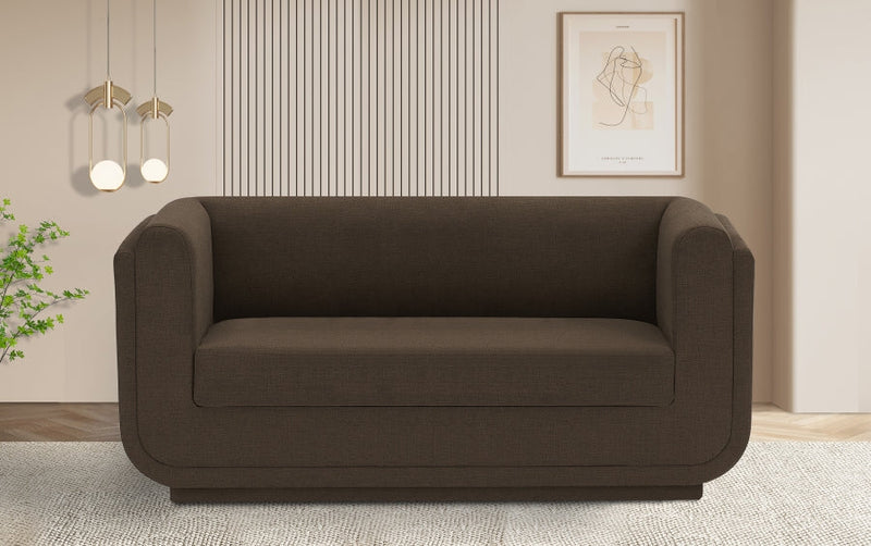 Kimora 64.5" Linen Textured Fabric Upholstered Loveseat in Brown - 151Brown-L
