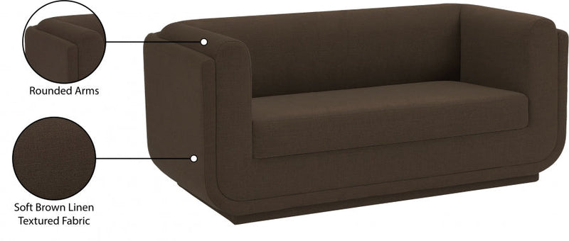 Kimora 64.5" Linen Textured Fabric Upholstered Loveseat in Brown - 151Brown-L