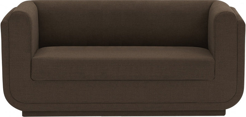 Kimora 64.5" Linen Textured Fabric Upholstered Loveseat in Brown - 151Brown-L