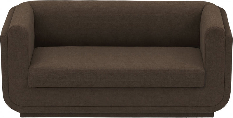 Kimora 64.5" Linen Textured Fabric Upholstered Loveseat in Brown - 151Brown-L