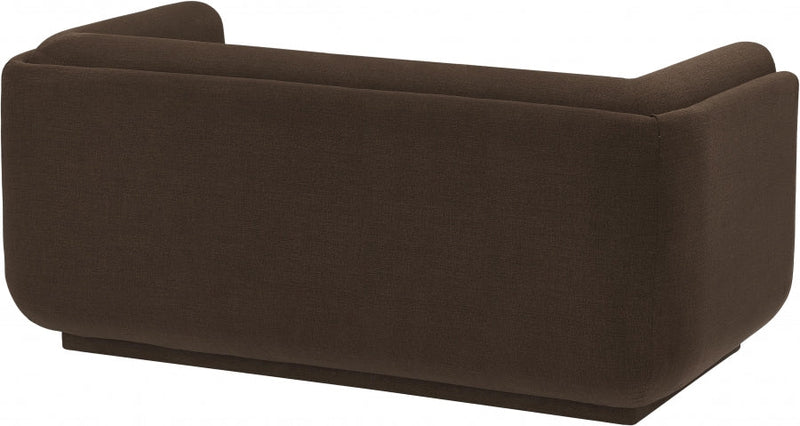 Kimora 64.5" Linen Textured Fabric Upholstered Loveseat in Brown - 151Brown-L