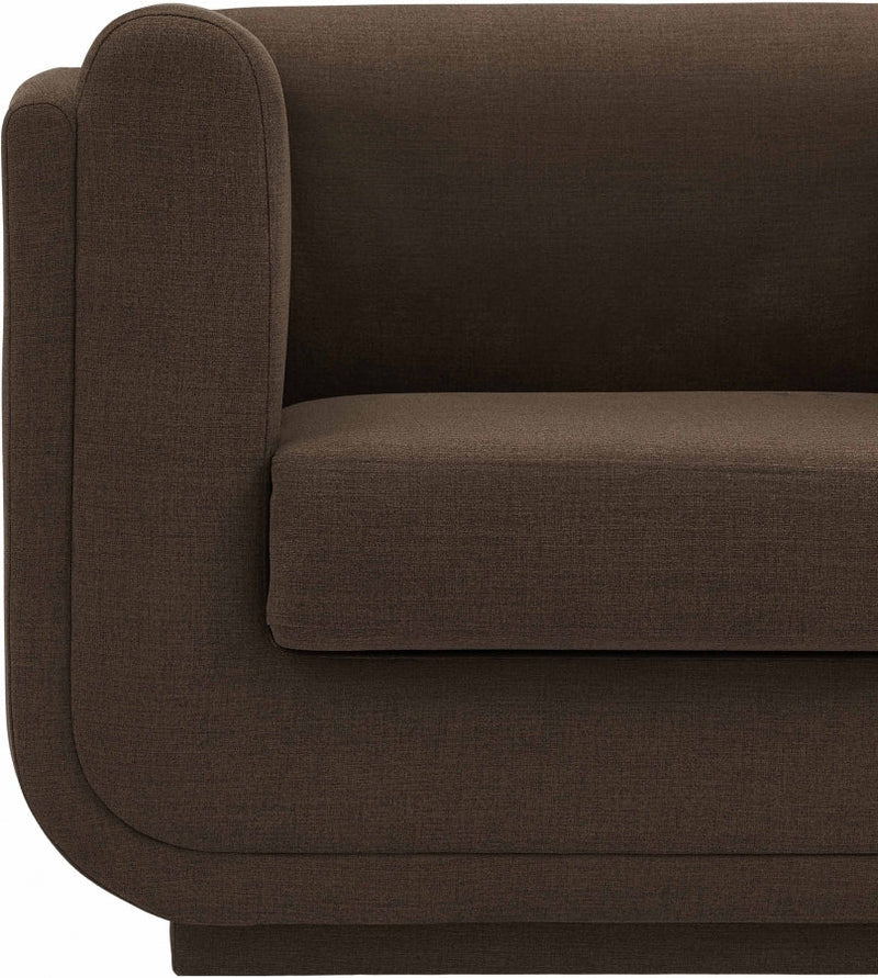 Kimora 64.5" Linen Textured Fabric Upholstered Loveseat in Brown - 151Brown-L