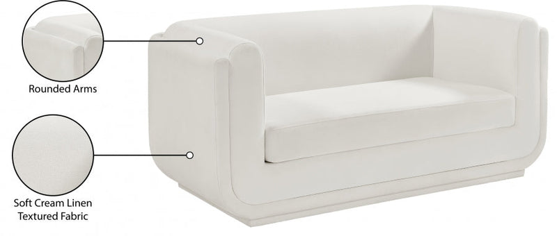Kimora 64.5" Linen Textured Fabric Upholstered Loveseat in Cream - 151Cream-L
