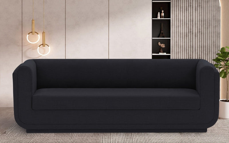 Kimora 86.5" Linen Textured Fabric Upholstered Sofa in Black - 151Black-S