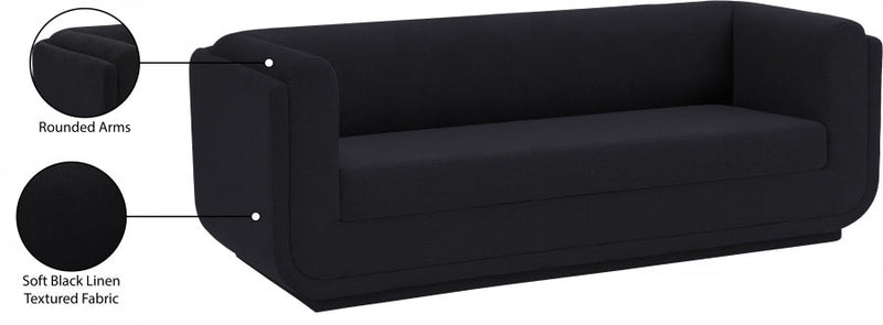 Kimora 86.5" Linen Textured Fabric Upholstered Sofa in Black - 151Black-S