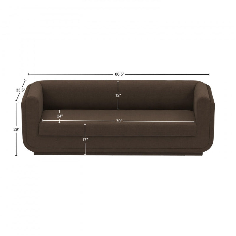 Kimora 86.5" Linen Textured Fabric Upholstered Sofa in Brown - 151Brown-S