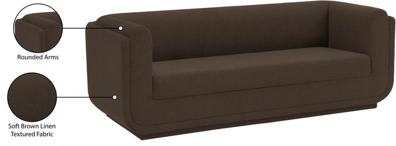 Kimora 86.5" Linen Textured Fabric Upholstered Sofa in Brown - 151Brown-S