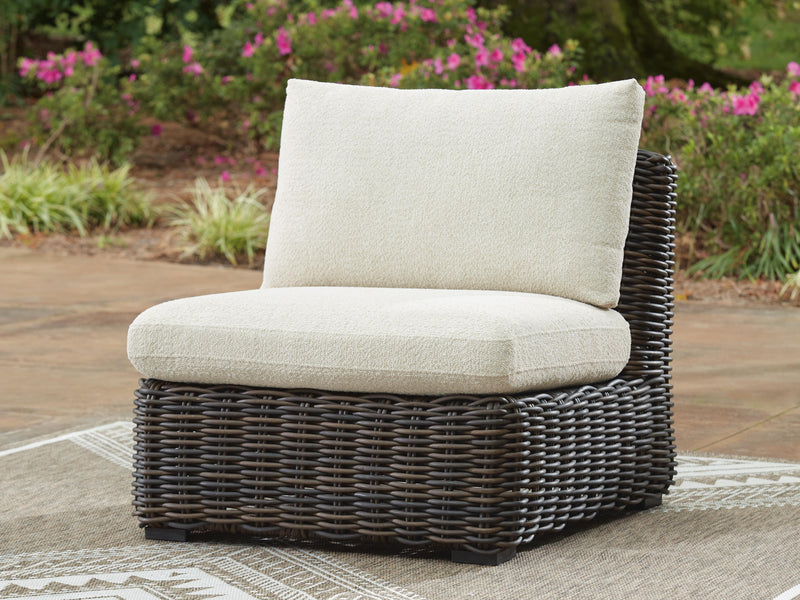Kimora Beige/Dark Brown Outdoor Armless Chair with Cushion - P711-846