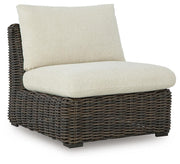 Kimora Beige/Dark Brown Outdoor Armless Chair with Cushion - P711-846