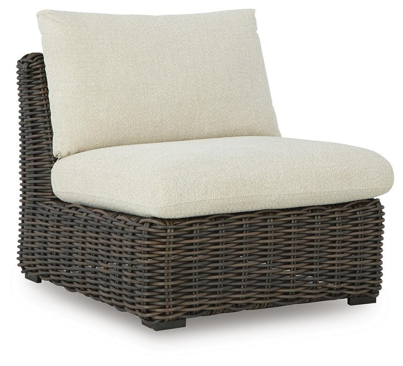 Kimora Beige/Dark Brown Outdoor Armless Chair with Cushion - P711-846