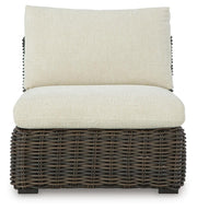 Kimora Beige/Dark Brown Outdoor Armless Chair with Cushion - P711-846
