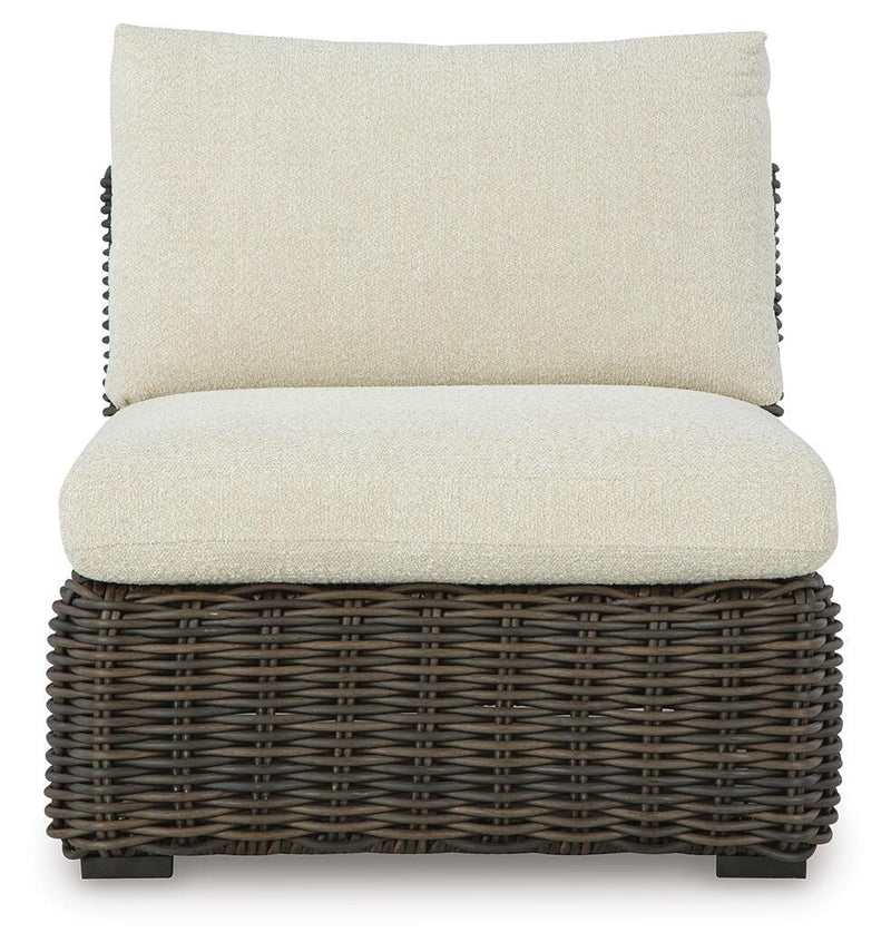 Kimora Beige/Dark Brown Outdoor Armless Chair with Cushion - P711-846