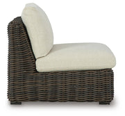 Kimora Beige/Dark Brown Outdoor Armless Chair with Cushion - P711-846
