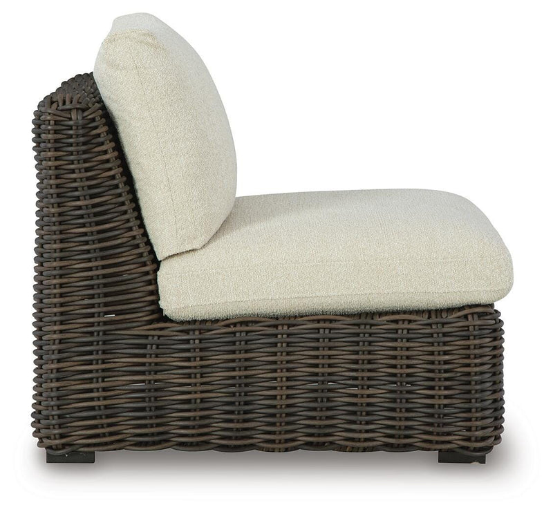 Kimora Beige/Dark Brown Outdoor Armless Chair with Cushion - P711-846