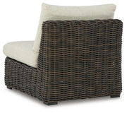 Kimora Beige/Dark Brown Outdoor Armless Chair with Cushion - P711-846