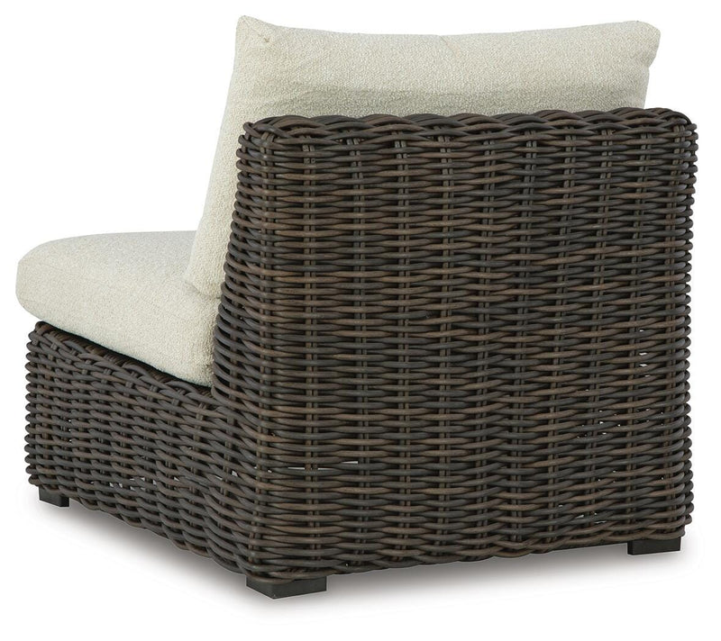 Kimora Beige/Dark Brown Outdoor Armless Chair with Cushion - P711-846