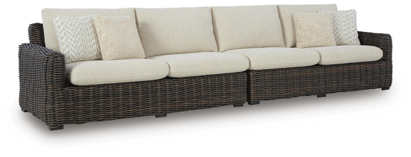 Kimora Beige/Dark Brown Outdoor Right and Left-arm Facing Loveseat with Cushion (Set of 2) - P711-854