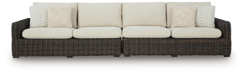 Kimora Beige/Dark Brown Outdoor Right and Left-arm Facing Loveseat with Cushion (Set of 2) - P711-854