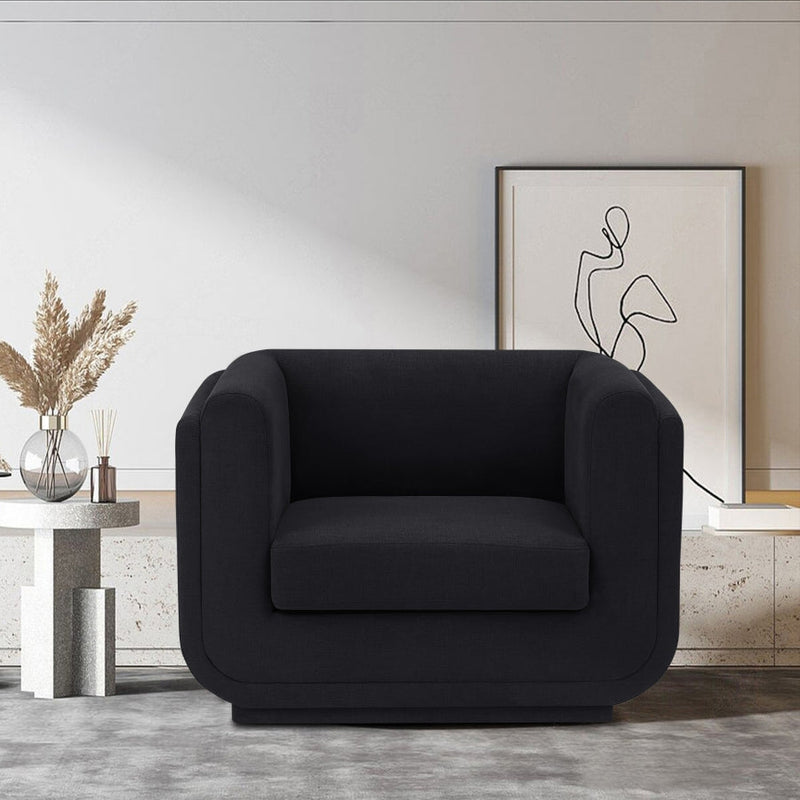 Kimora Linen Textured Fabric Upholstered Chair in Black - 151Black-C