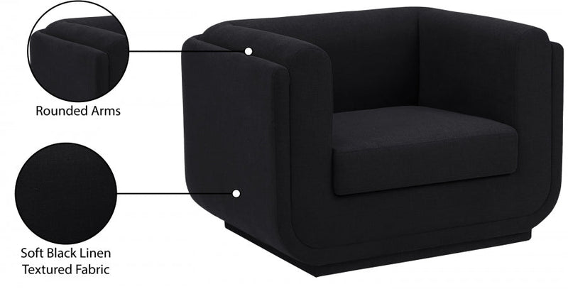 Kimora Linen Textured Fabric Upholstered Chair in Black - 151Black-C