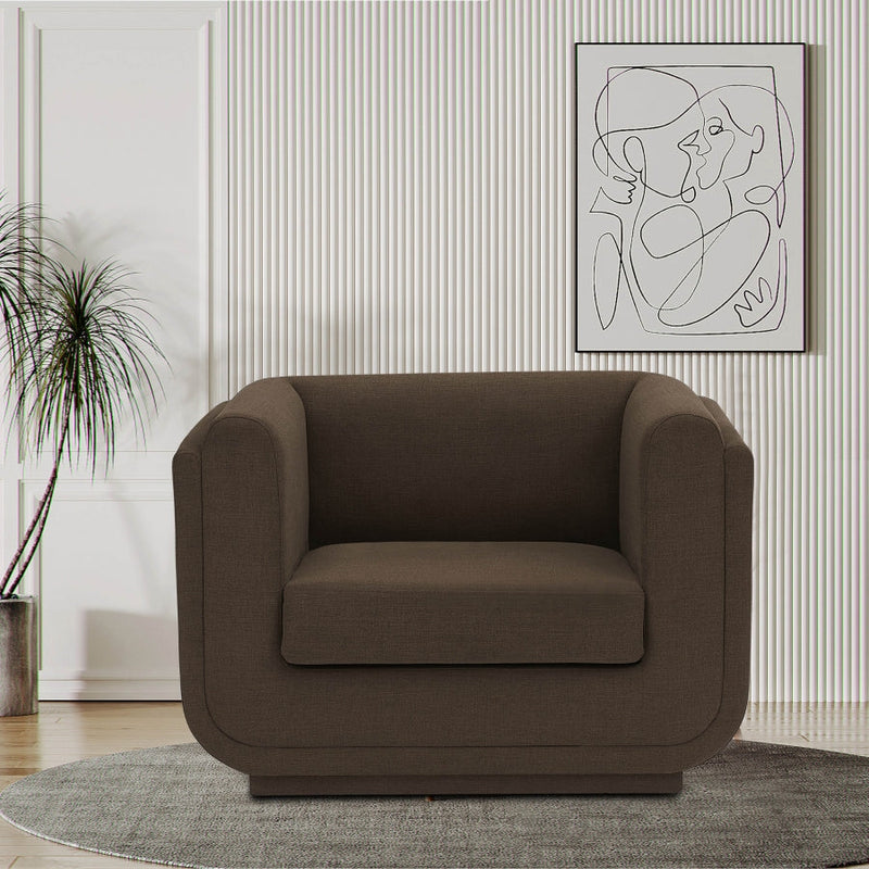 Kimora Linen Textured Fabric Upholstered Chair in Brown - 151Brown-C