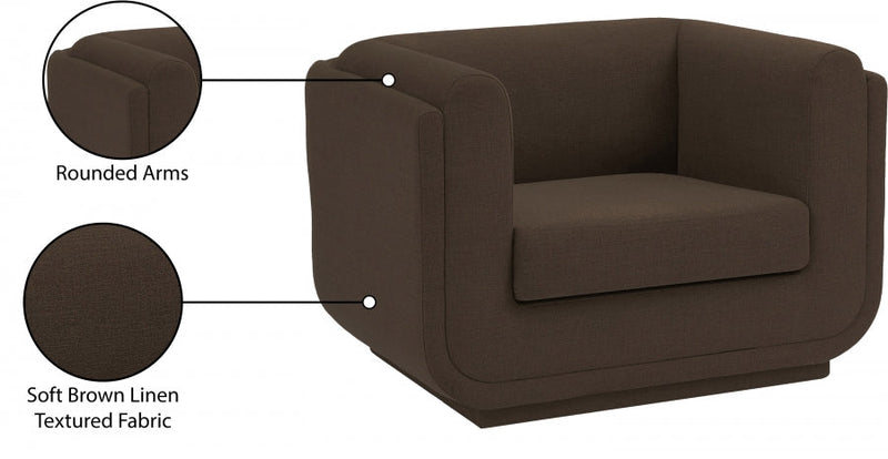 Kimora Linen Textured Fabric Upholstered Chair in Brown - 151Brown-C