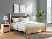 Kinlanni King Upholstered Panel Bed, Dresser and Mirror in Tan - PKG023888