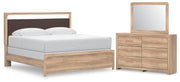 Kinlanni King Upholstered Panel Bed, Dresser and Mirror in Tan - PKG023888