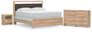 Kinlanni King Upholstered Panel Bed, Dresser and Nightstand in Tan - PKG023890