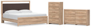 Kinlanni King Upholstered Platform Bed, Dresser and Chest in Tan - PKG023901