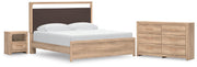 Kinlanni King Upholstered Platform Bed, Dresser and Nightstand in Tan - PKG023900
