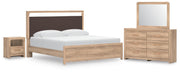 Kinlanni King Upholstered Platform Bed, Dresser, Mirror and Nightstand in Tan - PKG023899