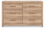 Kinlanni Queen Upholstered Panel Bed and Dresser in Tan - PKG023882